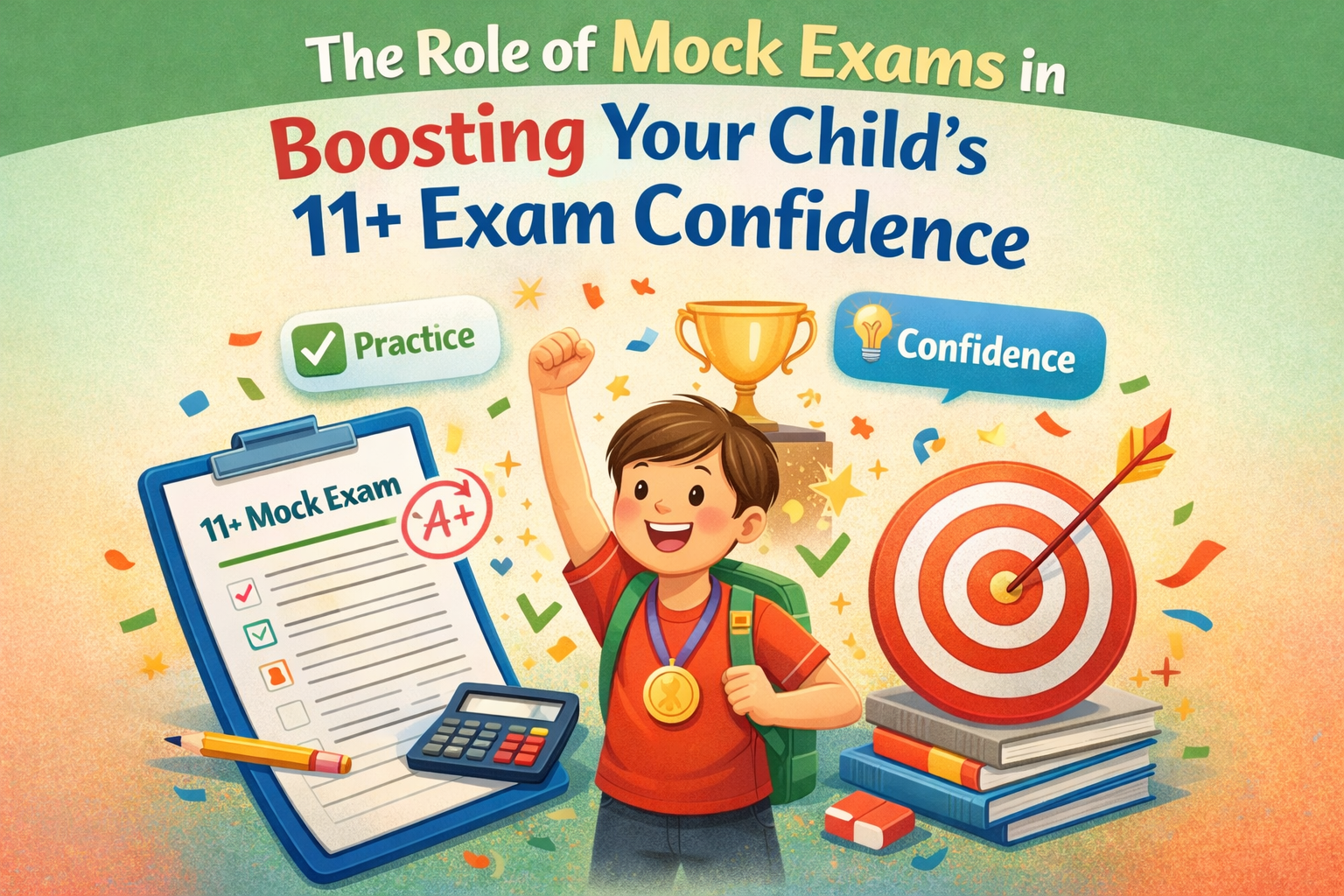 Child taking a mock exam at home with parent support