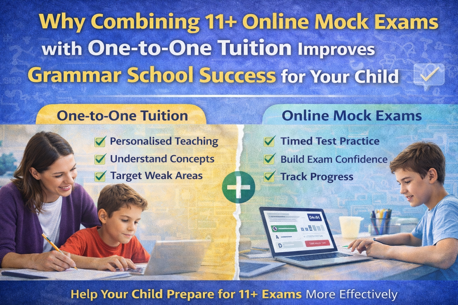Student preparing for 11+ exam with online mock test and one to one tuition support