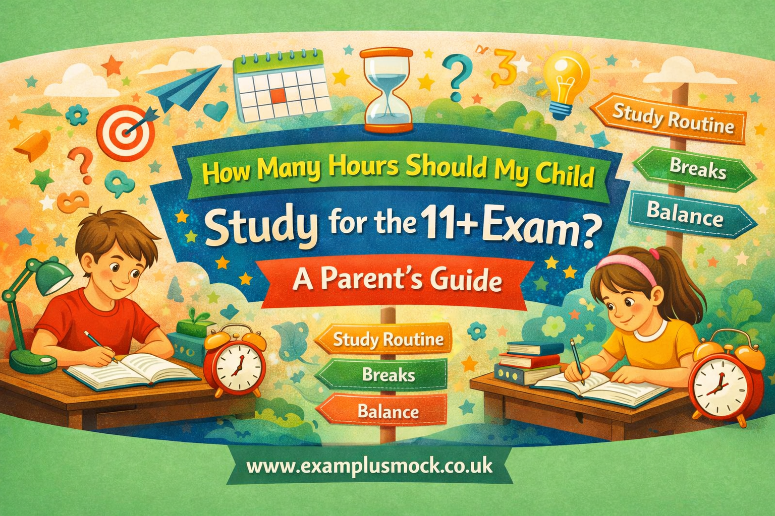 Parent guiding child on daily 11+ study schedule at home
